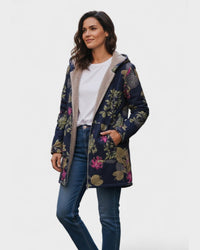 Annie | Marineblauwe Mantel met Bloemenpatroon