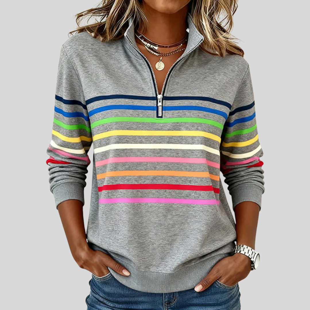 Baukje | Kleurrijk gestreept sweatshirt met korte rits