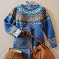 Henny | Gebreide trui met patroon in blauw