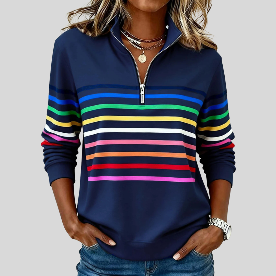 Baukje | Kleurrijk gestreept sweatshirt met korte rits