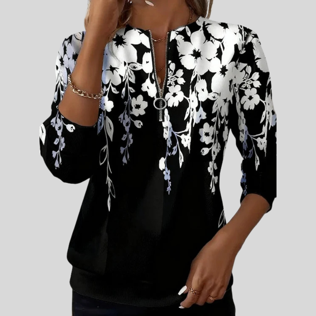 Karin | Sweatshirt met bloemenprint en korte rits