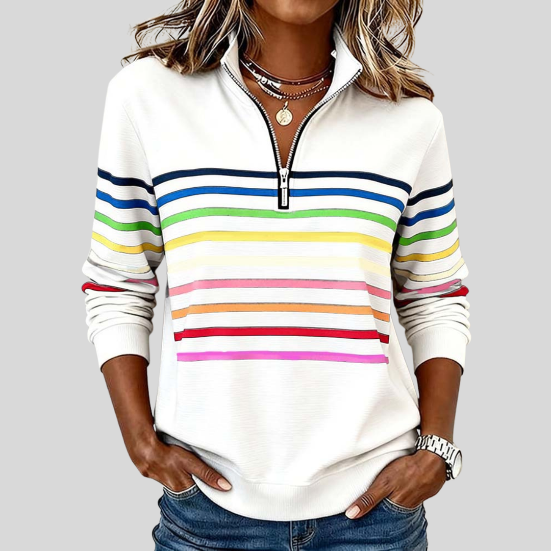 Baukje | Kleurrijk gestreept sweatshirt met korte rits