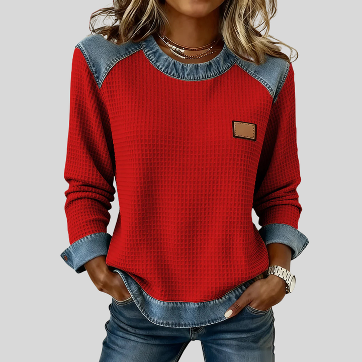 Hetty | Patchwork sweatshirt met wafelstructuur