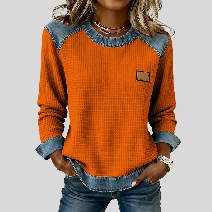 Hetty | Patchwork sweatshirt met wafelstructuur