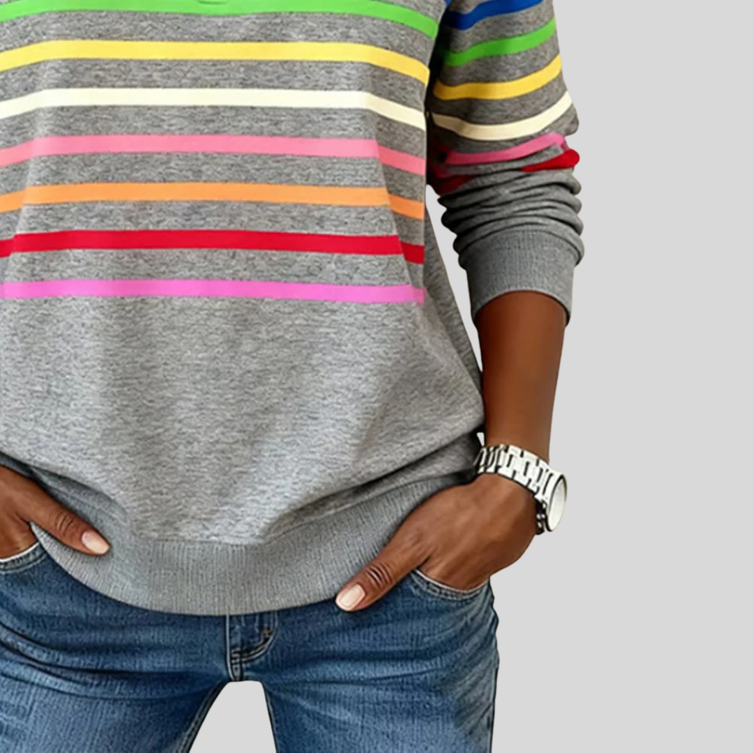 Baukje | Kleurrijk gestreept sweatshirt met korte rits