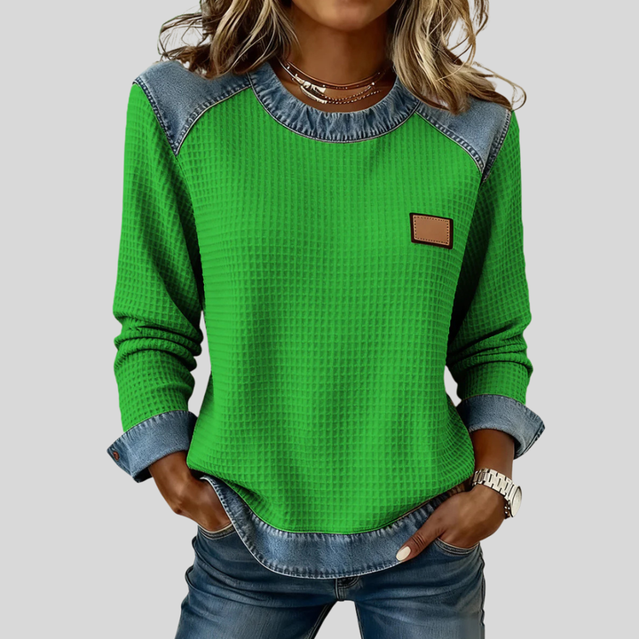 Hetty | Patchwork sweatshirt met wafelstructuur