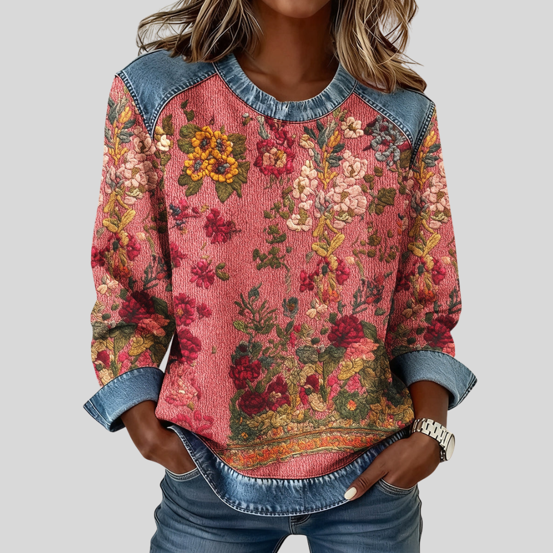 Flora | Sweatshirt met bloemenprint en contrasterende details