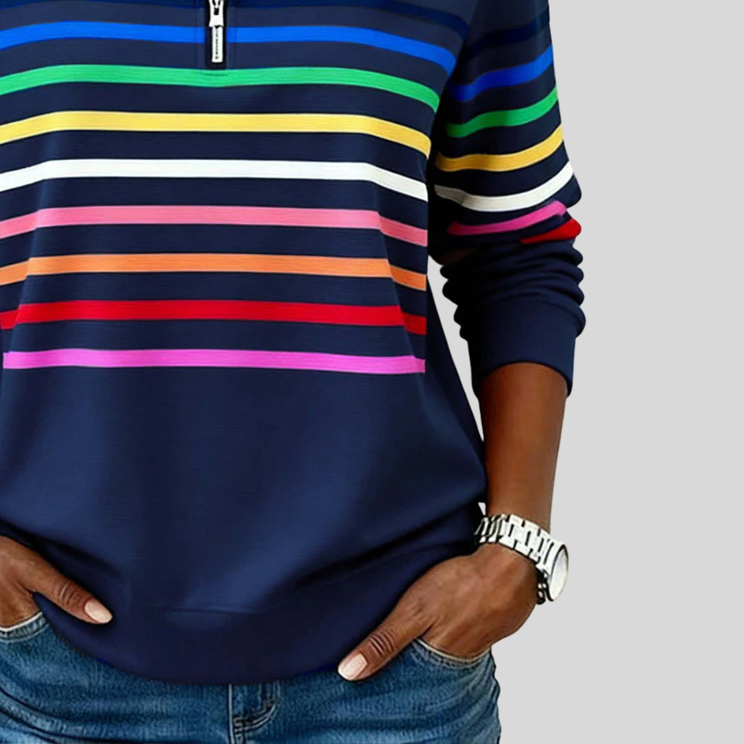 Baukje | Kleurrijk gestreept sweatshirt met korte rits