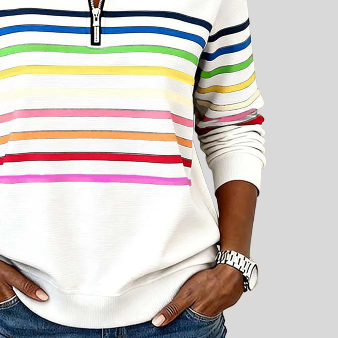 Baukje | Kleurrijk gestreept sweatshirt met korte rits