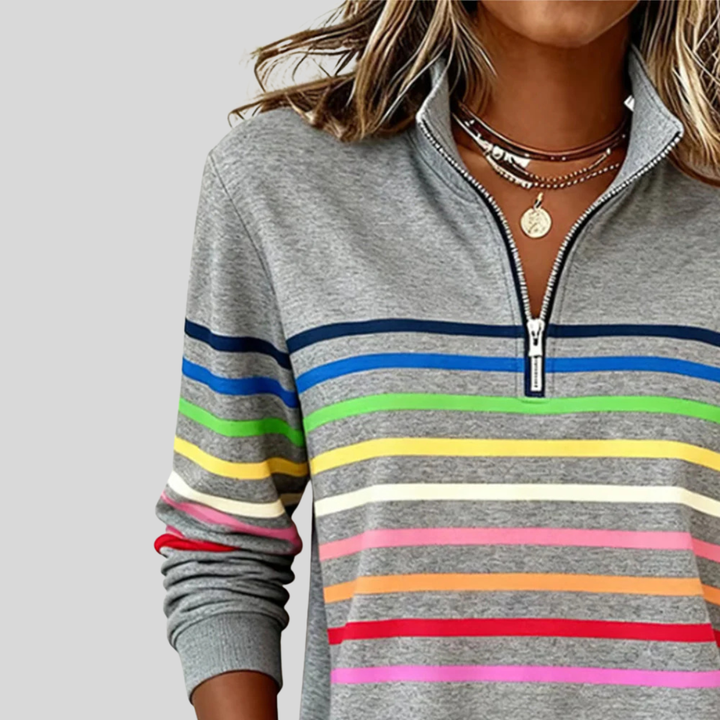 Baukje | Kleurrijk gestreept sweatshirt met korte rits
