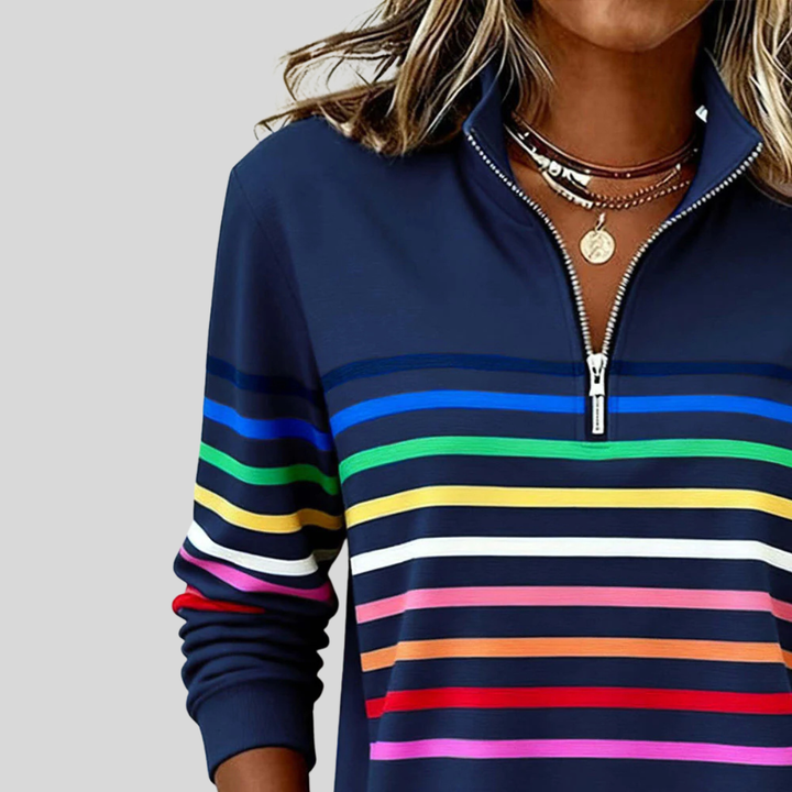 Baukje | Kleurrijk gestreept sweatshirt met korte rits