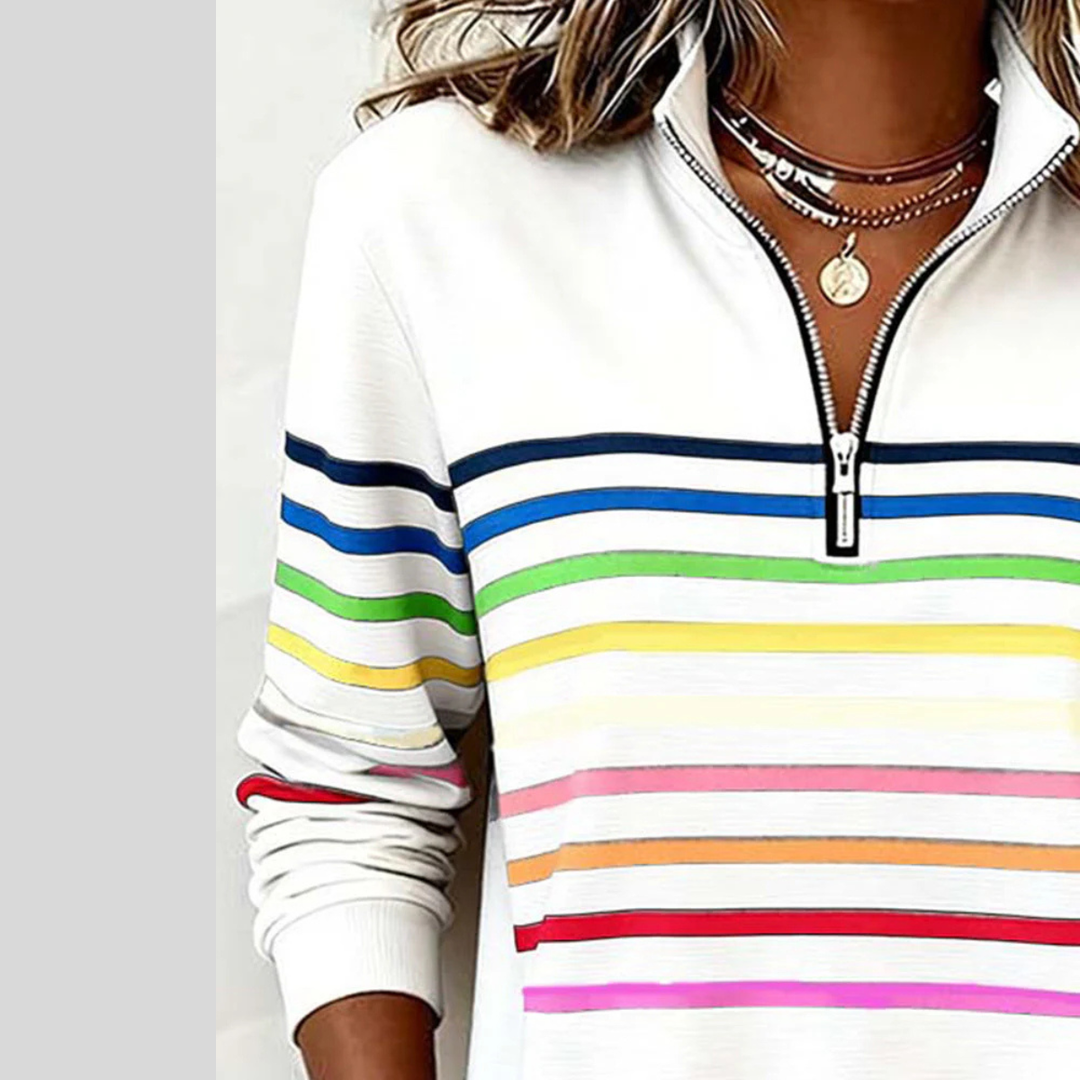 Baukje | Kleurrijk gestreept sweatshirt met korte rits