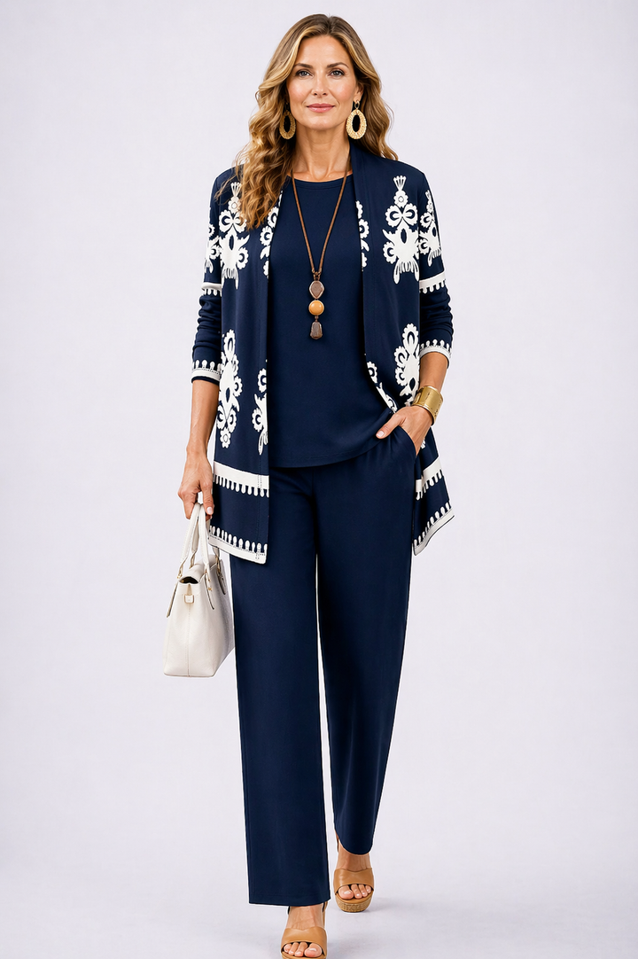 Carla | Driedelige set in marineblauw