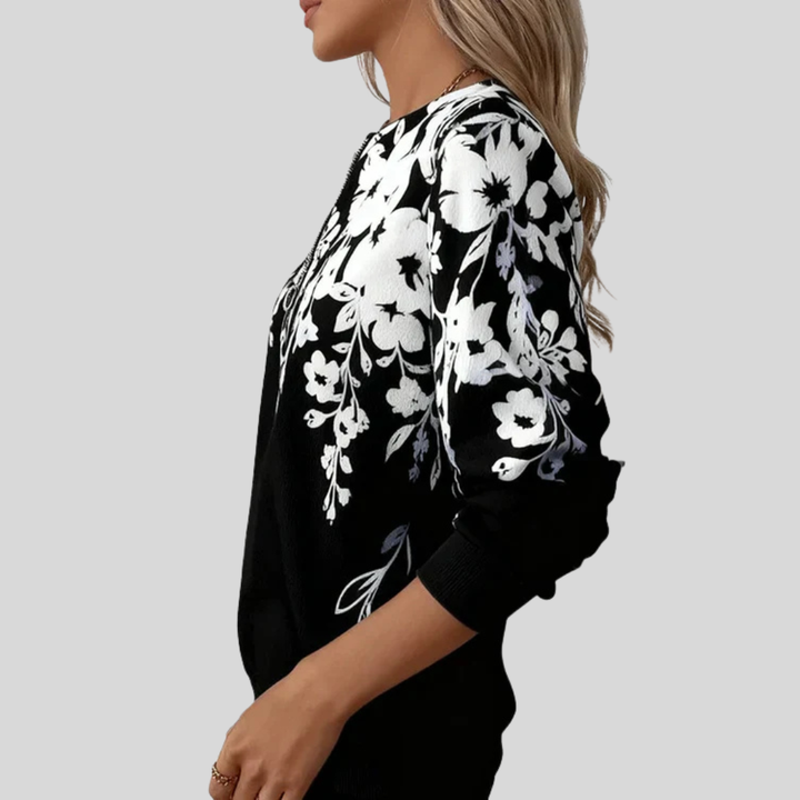 Karin | Sweatshirt met bloemenprint en korte rits