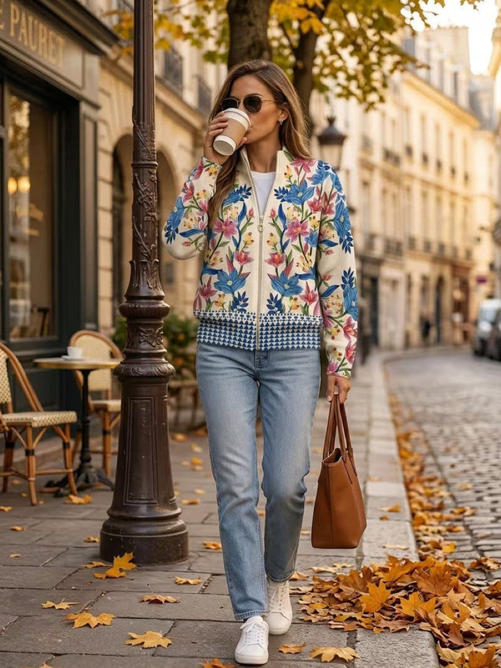 Elise - Botanische Tuin Bloemen Zip Cardigan