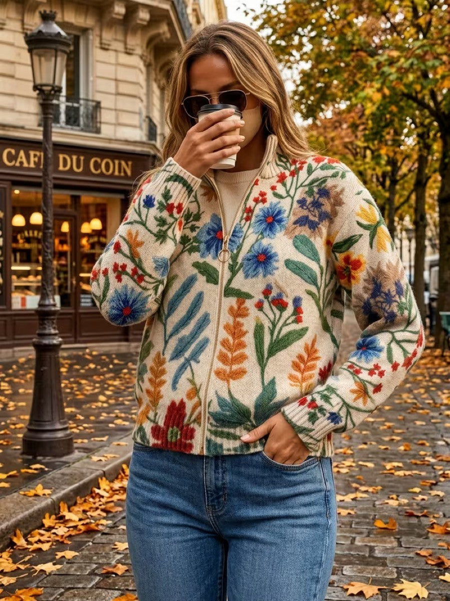Elise - Botanische Tuin Bloemen Zip Cardigan