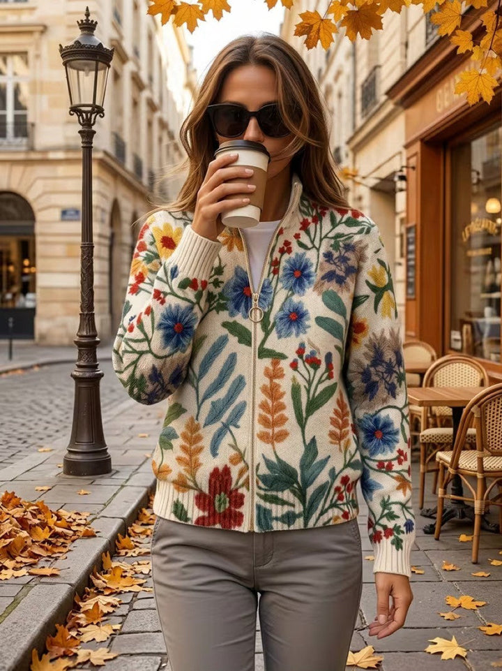 Elise - Botanische Tuin Bloemen Zip Cardigan