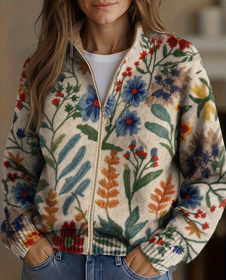 Elise - Botanische Tuin Bloemen Zip Cardigan