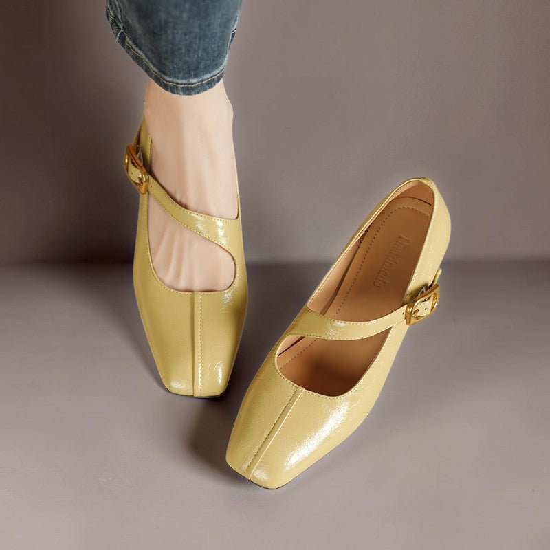 TESS | LEREN MARY JANES MET VIERKANTE NEUS